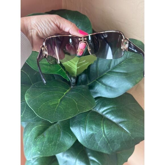 Gucci GG 4224/S Rimless Oversized Shield Sunglasses Brown Gold & Crystal Temple - Picture 7 of 8